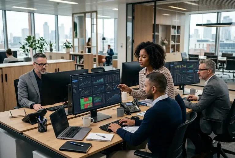Share Value of Tech Mahindra: Factors That Influence Technology Stocks Financial analysts evaluating technology company performance using advanced market analytics tools