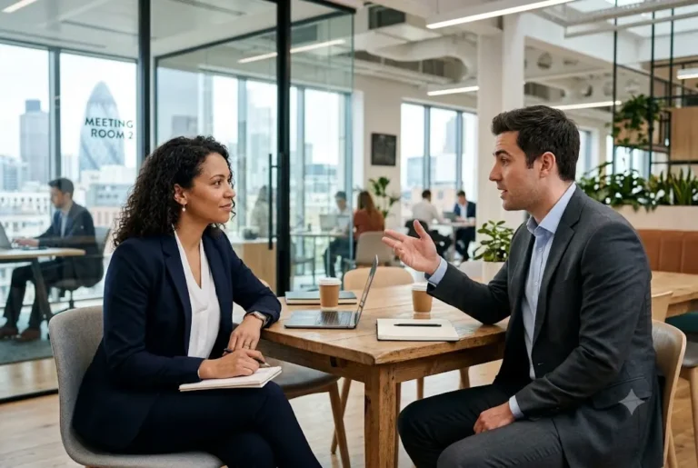 Professional demonstrating active listening skills during a workplace conversation