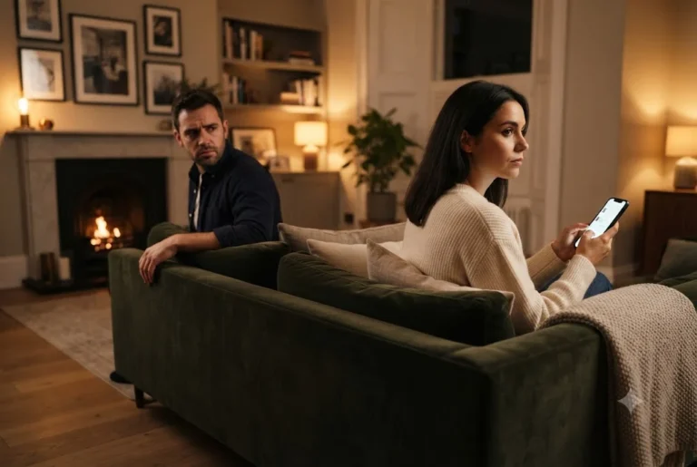 Couple experiencing an emotional affair with growing emotional distance in their relationship