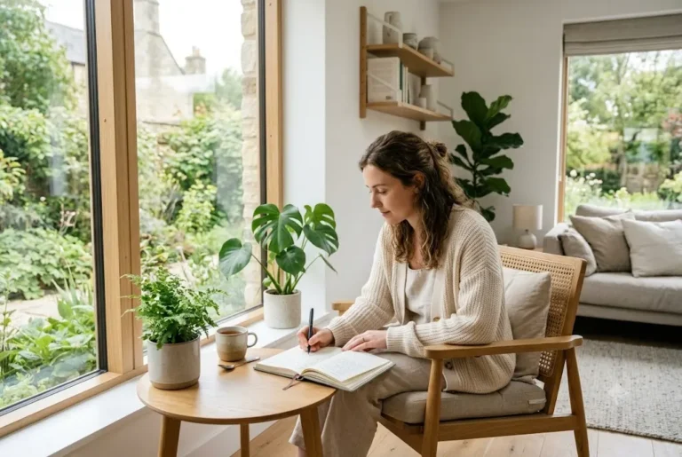 Intentional Living: A Practical Guide to a Meaningful Life Person practising intentional living through mindful daily habits in a peaceful home environment