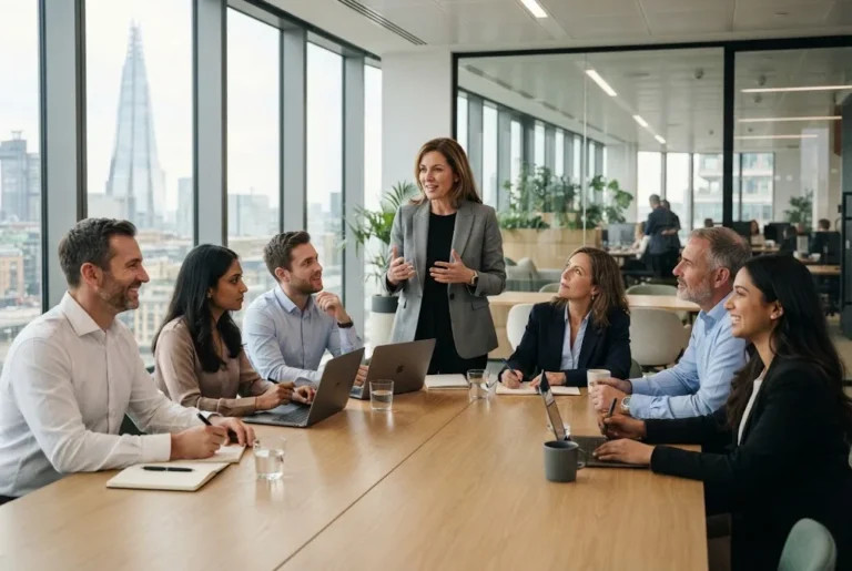 Leadership communication skills during a professional team meeting