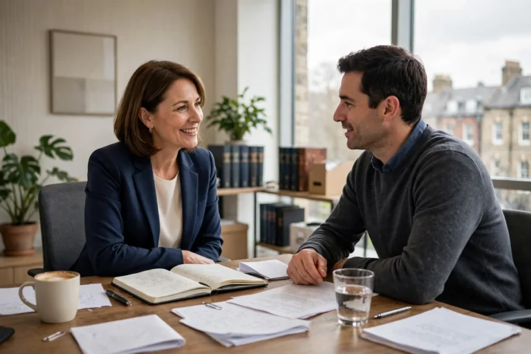 Solicitor giving free legal advice during a free legal consultation in the UK